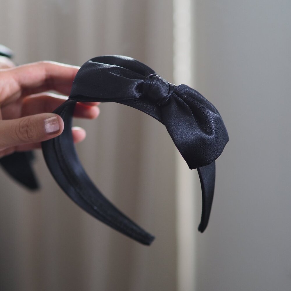 Black Satin Bow Headband
